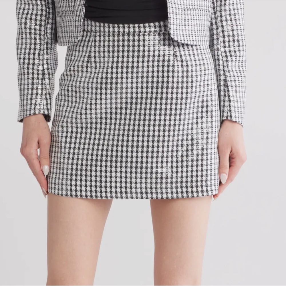 WAYF Sparkle Houndstooth Mini Skirt